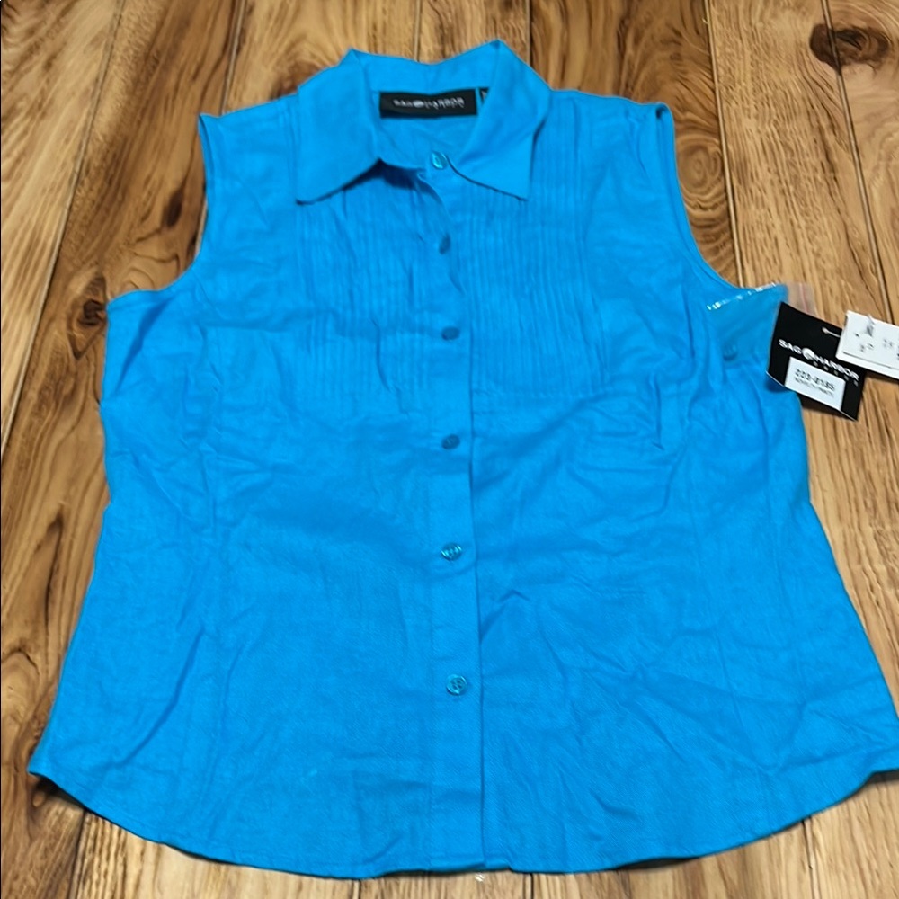 Sag Harbor Blue Sleeveless Button Down Shirt NWT - Picture 2 of 7